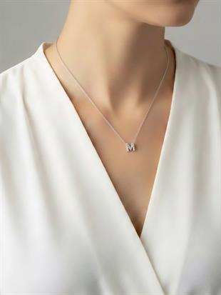Minimal Zirkon Taşlı Silver Harf Kolye