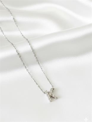 Minimal Zirkon Taşlı Silver Harf Kolye