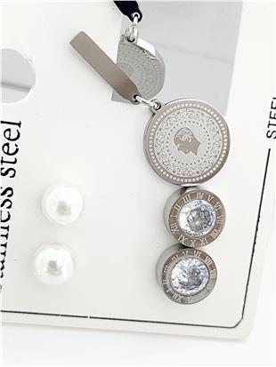 Roma Rakamlı İnci Silver 6lı Küpe Seti