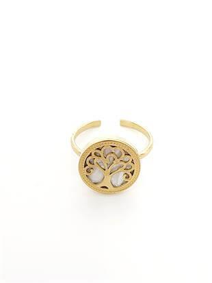 Sedefli Hayat Ağacı Çelik Yüzük