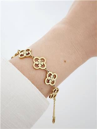 Silüet Beş Yonca Gold Bileklik