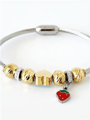 Silver Çilek Detaylı Charm Kelepçe Bileklik