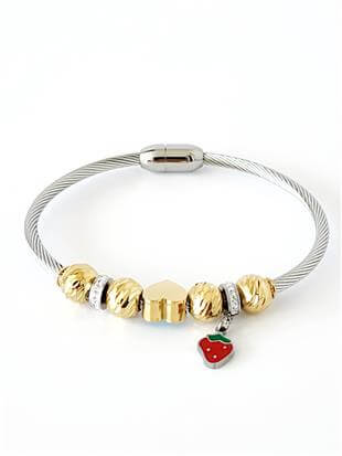 Silver Çilek Detaylı Charm Kelepçe Bileklik
