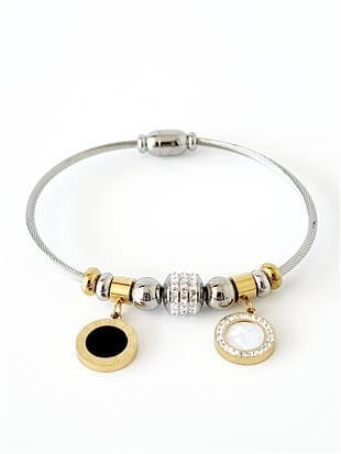 Siyah Taşlı Silver Charm Kelepçe Bileklik