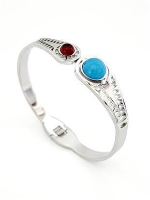 Sultan Model Bordo-Turkuaz Taşlı Silver Kelepçe Bileklik