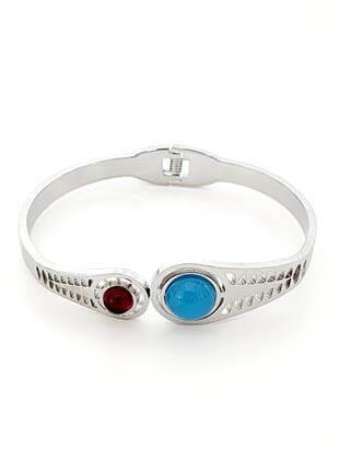 Sultan Model Bordo-Turkuaz Taşlı Silver Kelepçe Bileklik