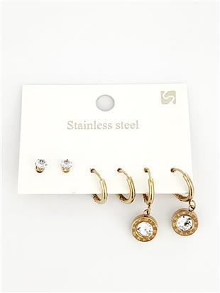 Taşlı Gold 6lı Küpe Seti