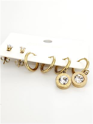 Taşlı Gold 6lı Küpe Seti