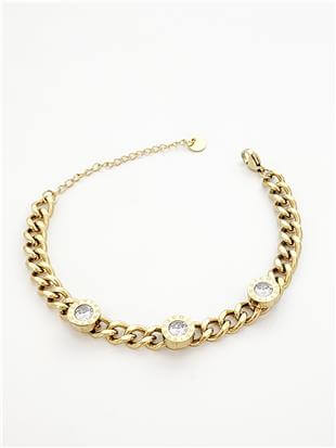 Üç Taşlı Gold Kalın Zincir Bileklik