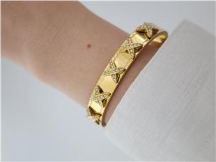 X Model Zirkon Gold Kelepçe Bileklik