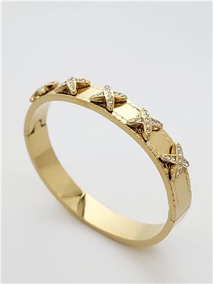 X Model Zirkon Gold Kelepçe Bileklik