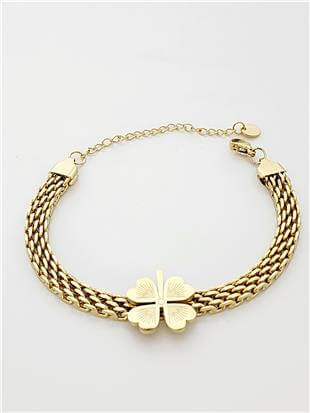 Yonca Model Geniş Zincirli Gold Bileklik