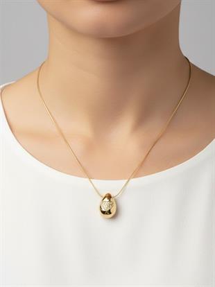 Zirkon Kalp Detaylı Damla Kolye