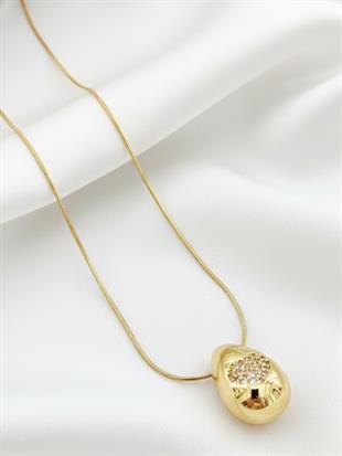 Zirkon Kalp Detaylı Damla Kolye