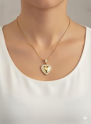 Zirkon Kalp Detaylı Kolye