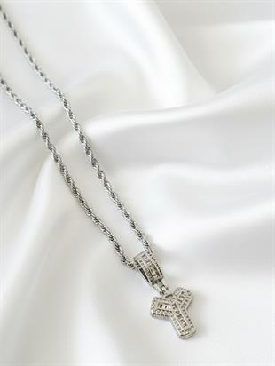 Zirkon Taşlı Silver Orta Boy Harf Kolye