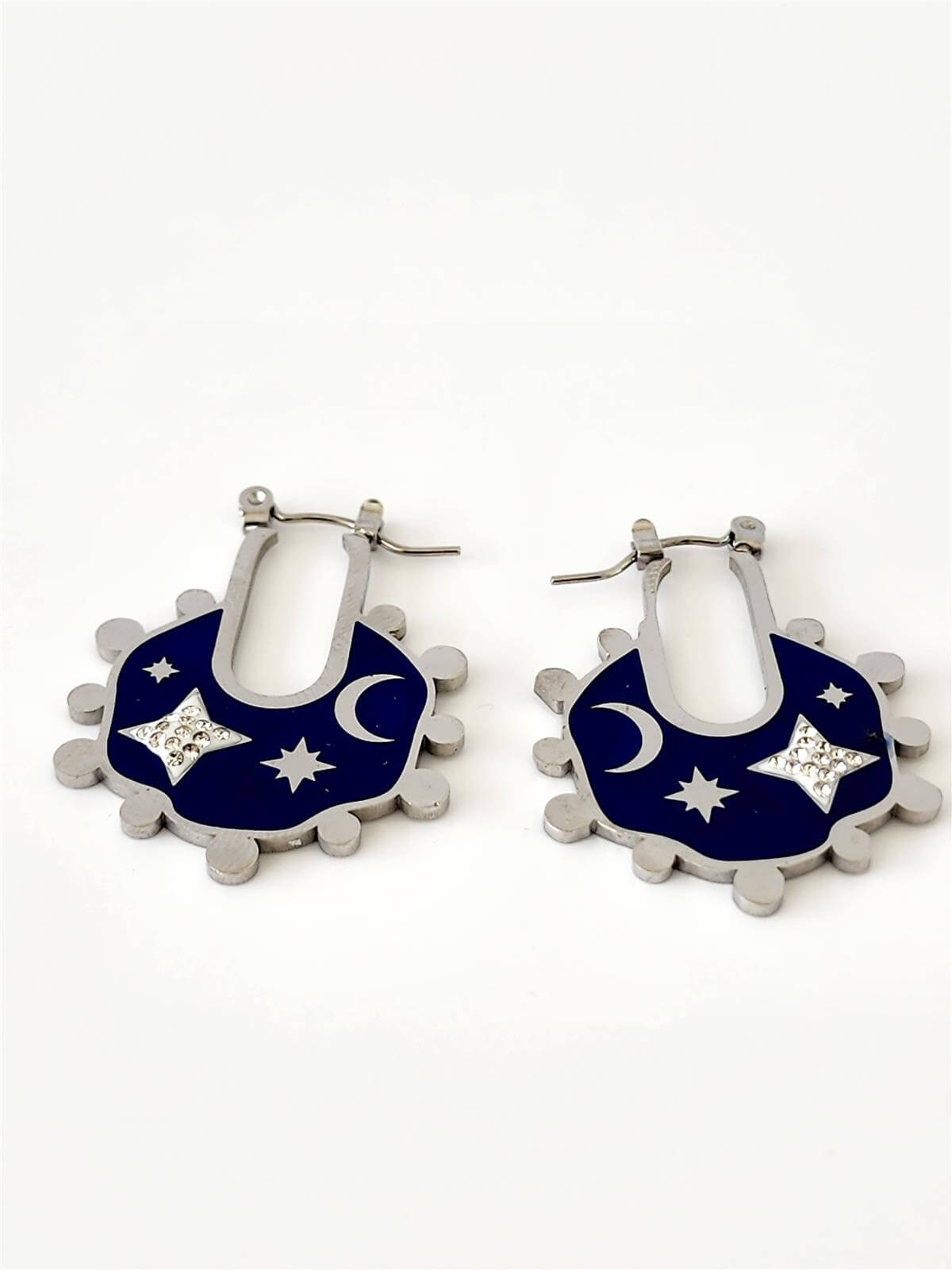 Çelik Silver Lacivert Gece Model Küpe