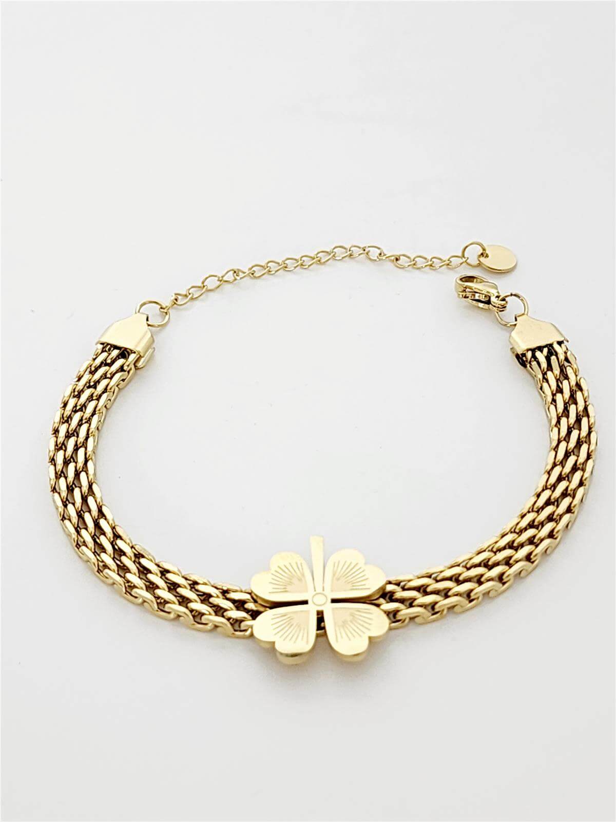 Yonca Model Geniş Zincirli Gold Bileklik
