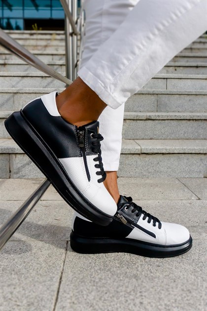 Bluefeet 0321 Beyaz Siyah Dikişli Günlük Erkek Spor Ayakkabı