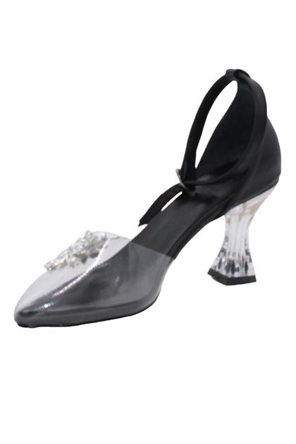 Bluefeet K044 Siyah Şefaf Taşlı 7 Cm Topuklu Kadın Ayakkabı