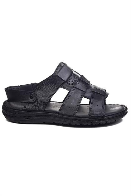 Bluefeet M23 Siyah Günlük Erkek Hakiki Deri Sandalet Ayakkabı
