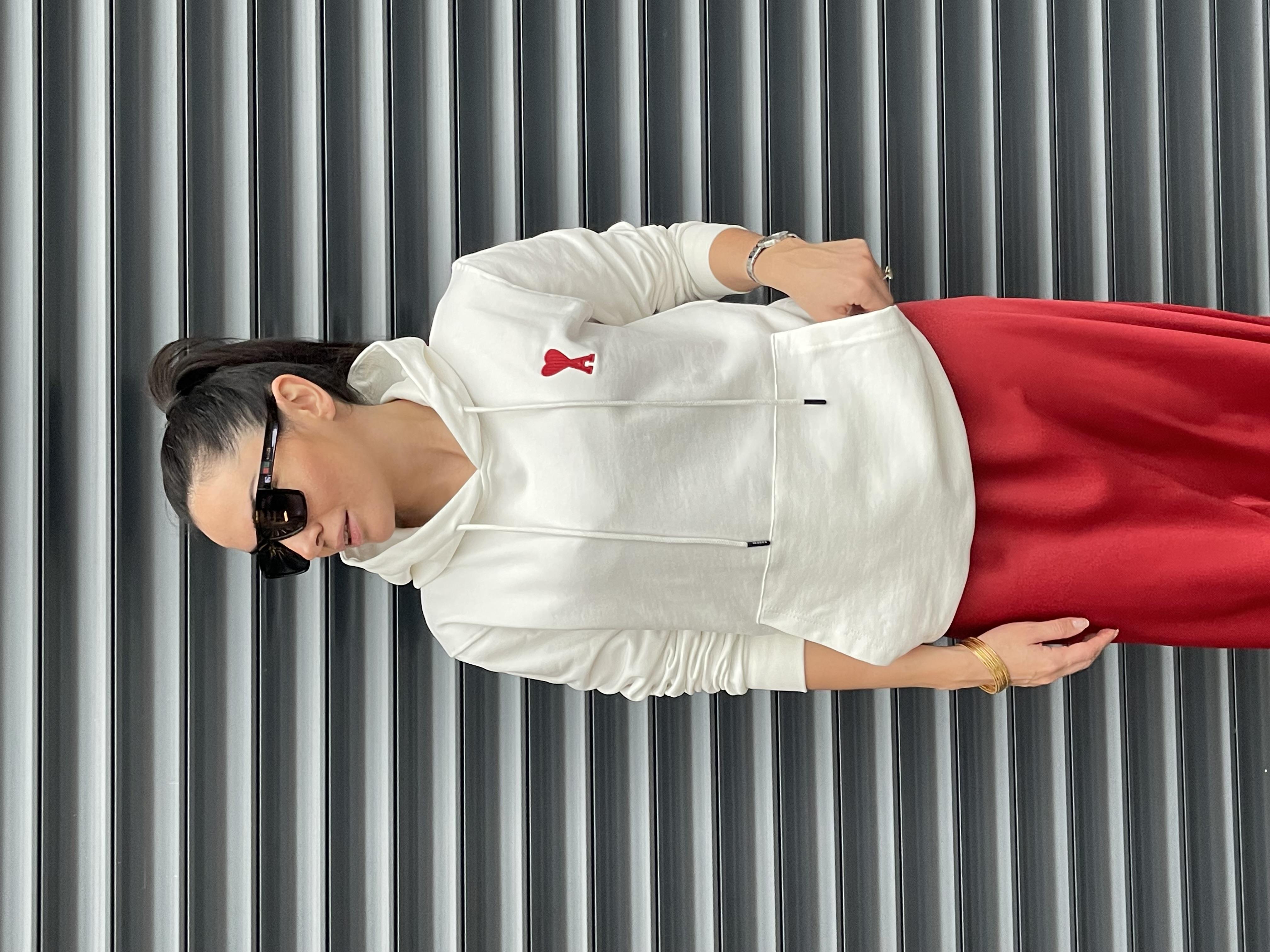 AMİ MARKA BEYAZ KAPÜŞONLU SWEATSHIRT