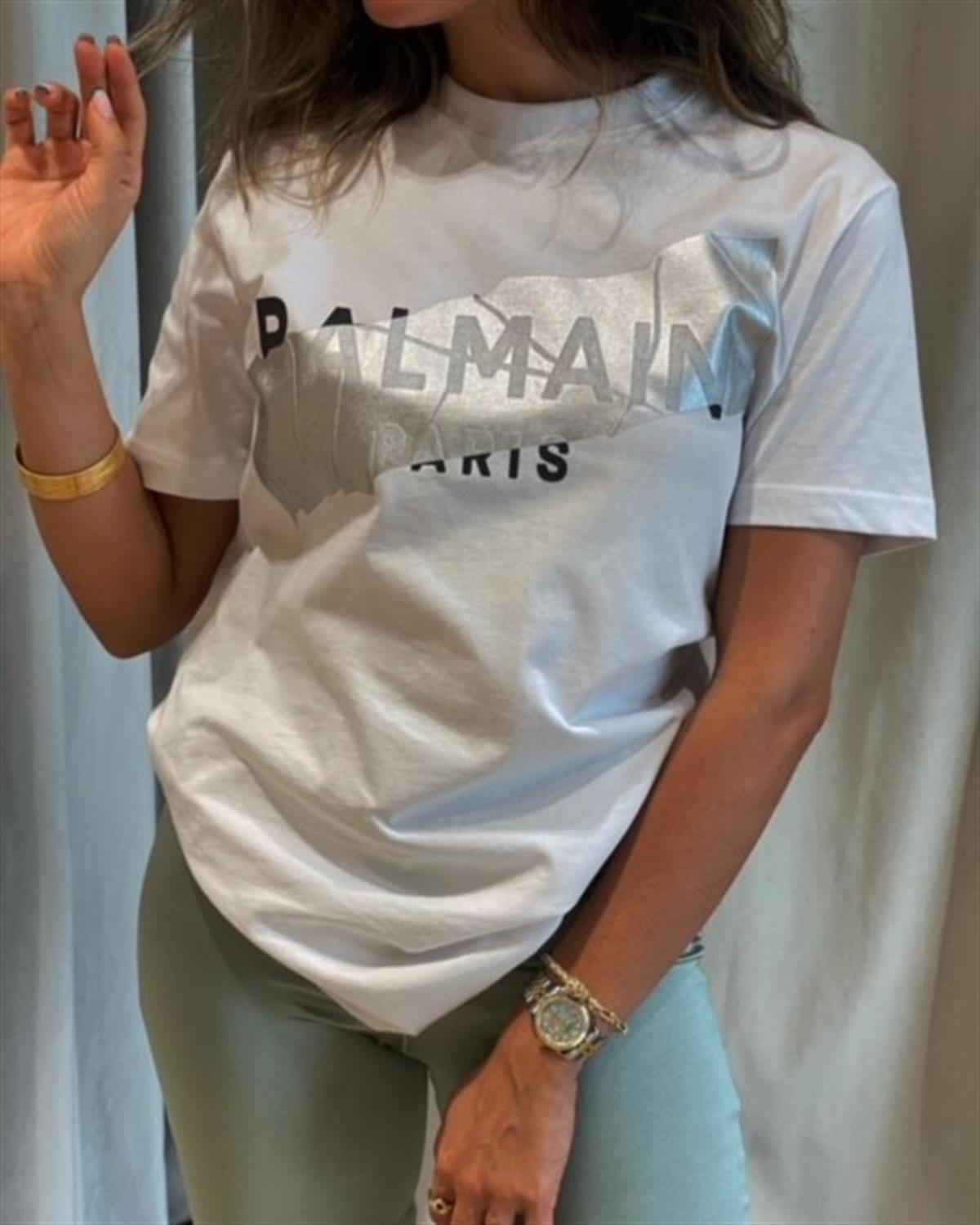 BALMAIN BEYAZ GRİ T-SHIRT