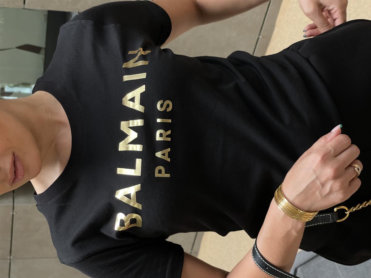 BALMAIN GOLD YAZILI SİYAH T-SHIRT
