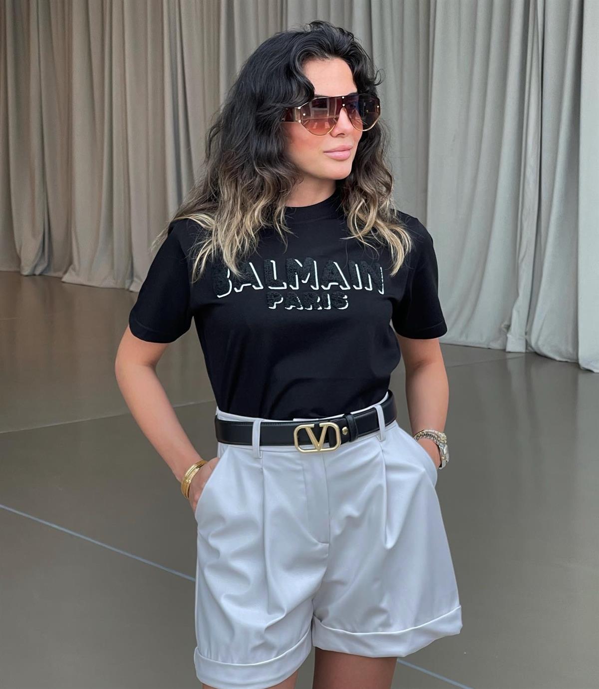 BALMAIN SİYAH TEDDY DOKULU T-SHIRT