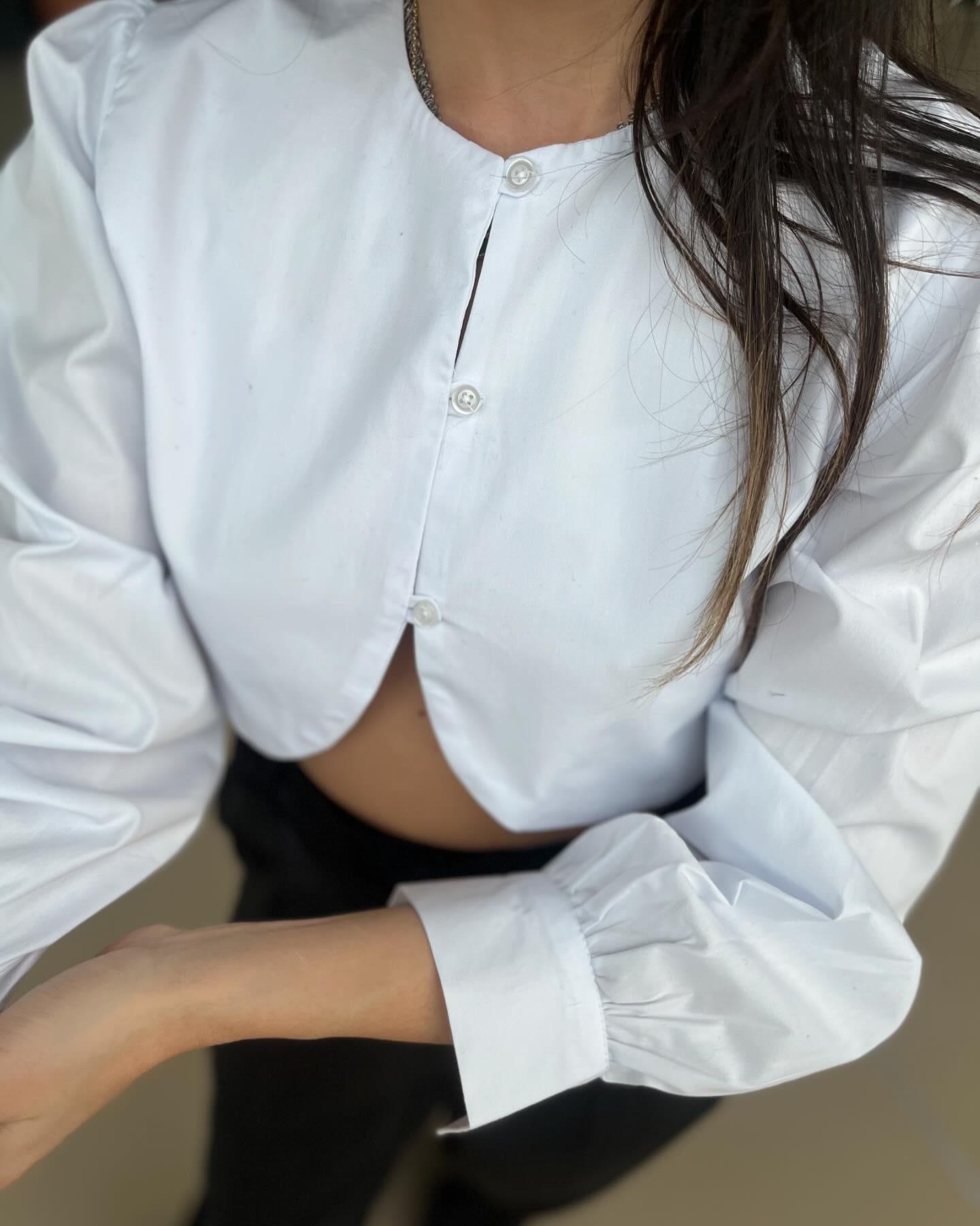 BEYAZ BALON KOL CROP GÖMLEK