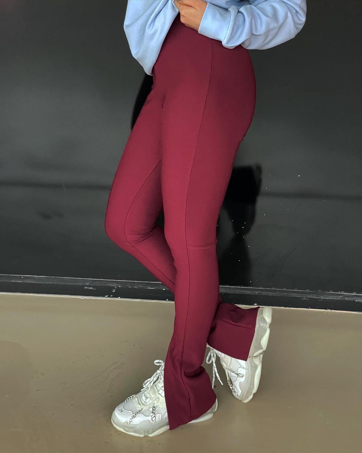 BORDO YÜKSEK BEL PAÇA YIRTMAÇLI TAYT PANTOLON