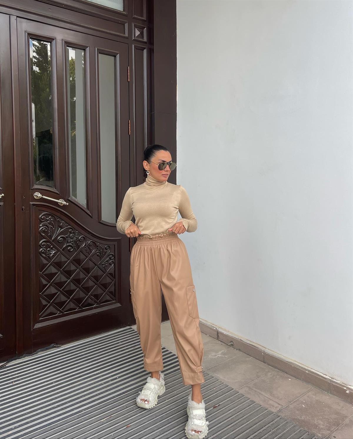DERİ CEPLİ BOL KESİM PANTOLON