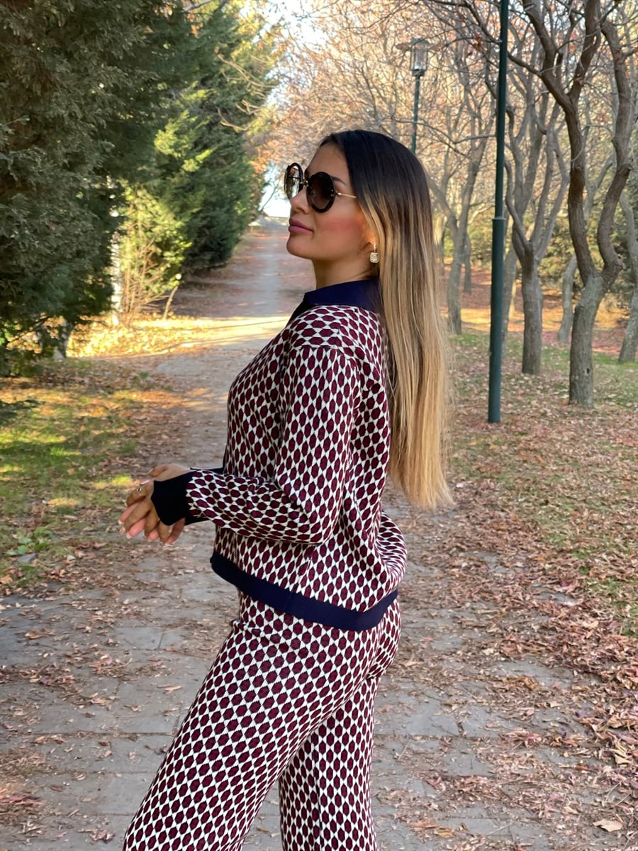 DESENLİ BORDO LACİVERT İKİLİ TAKIM