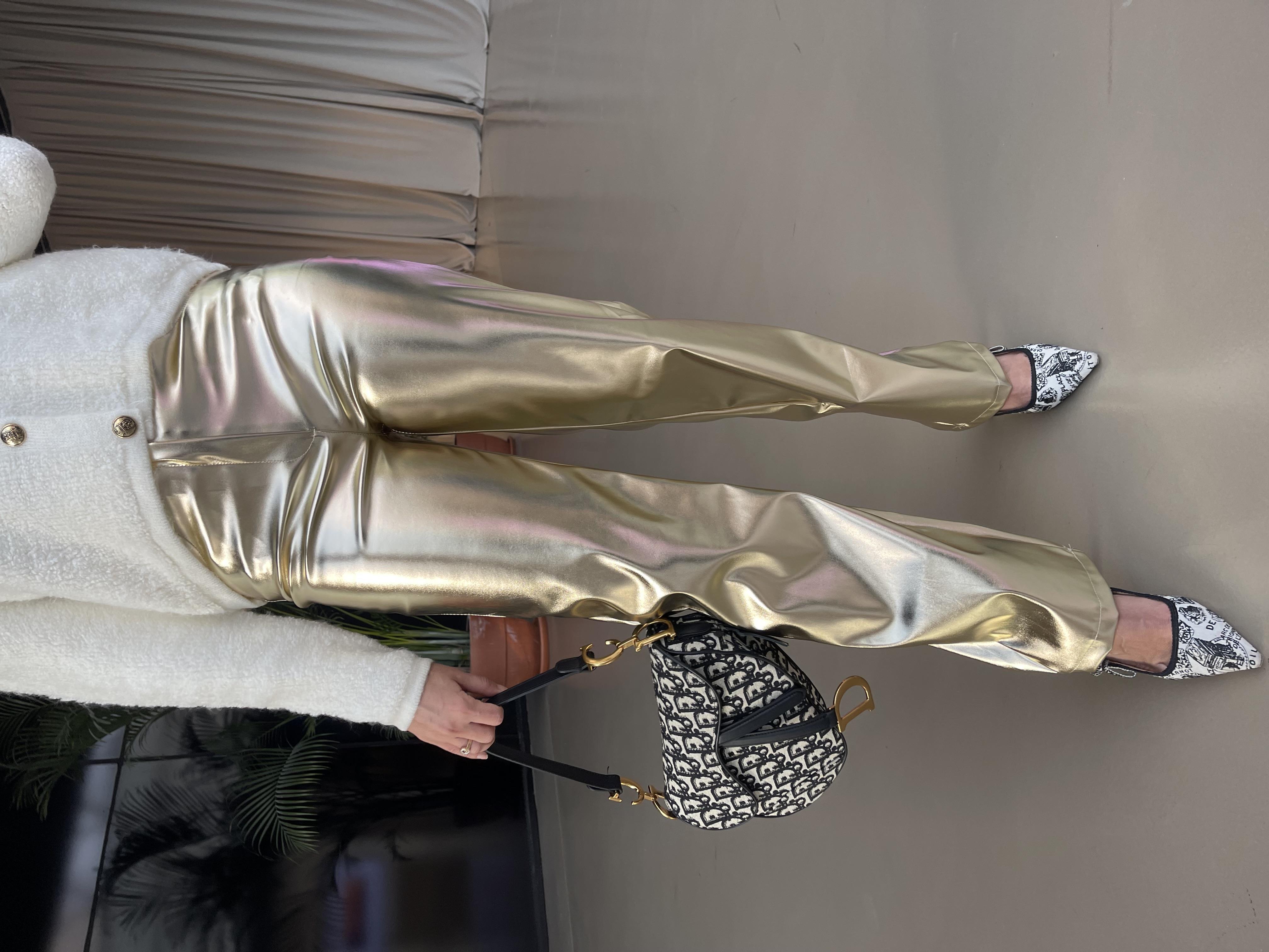 GOLD RENK PARLAK PANTOLON