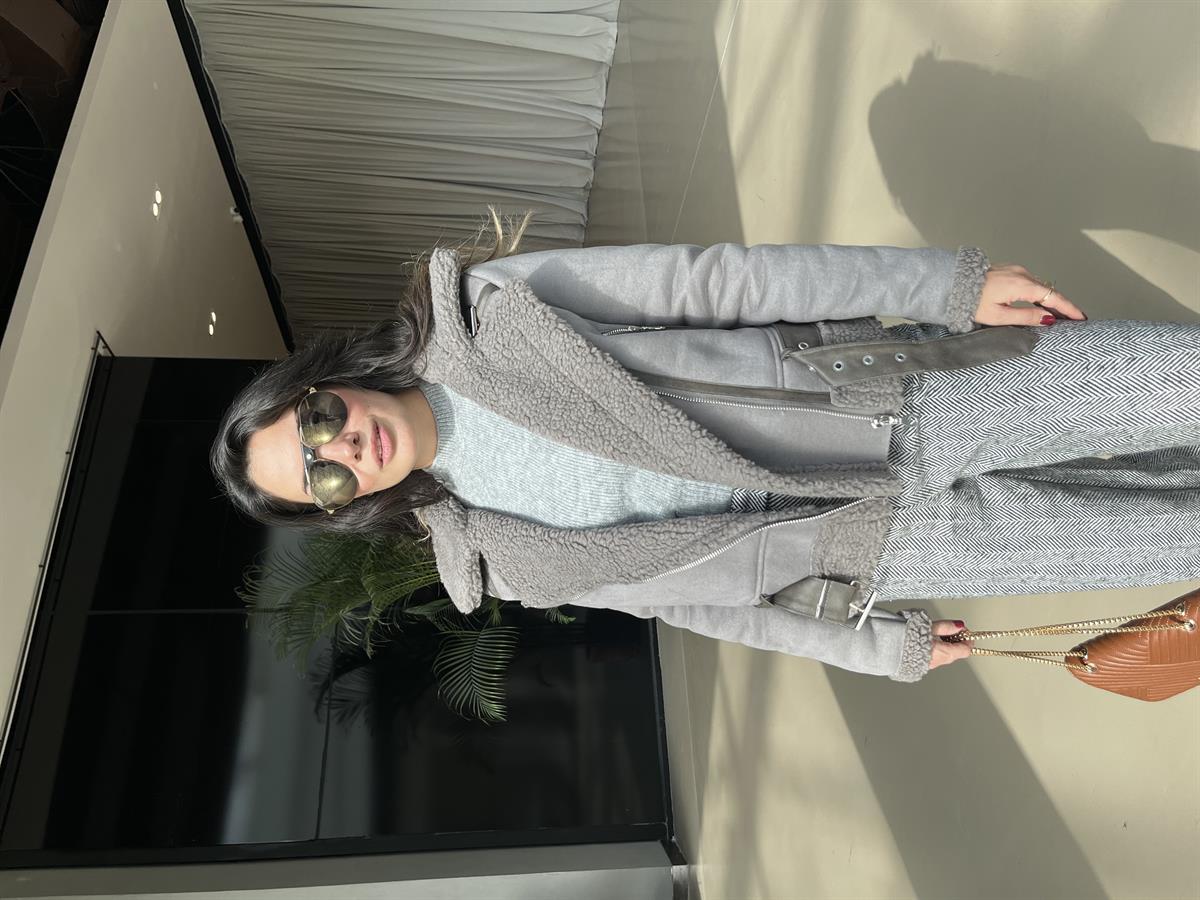 GRİ KÜRKLÜ SÜET MONT