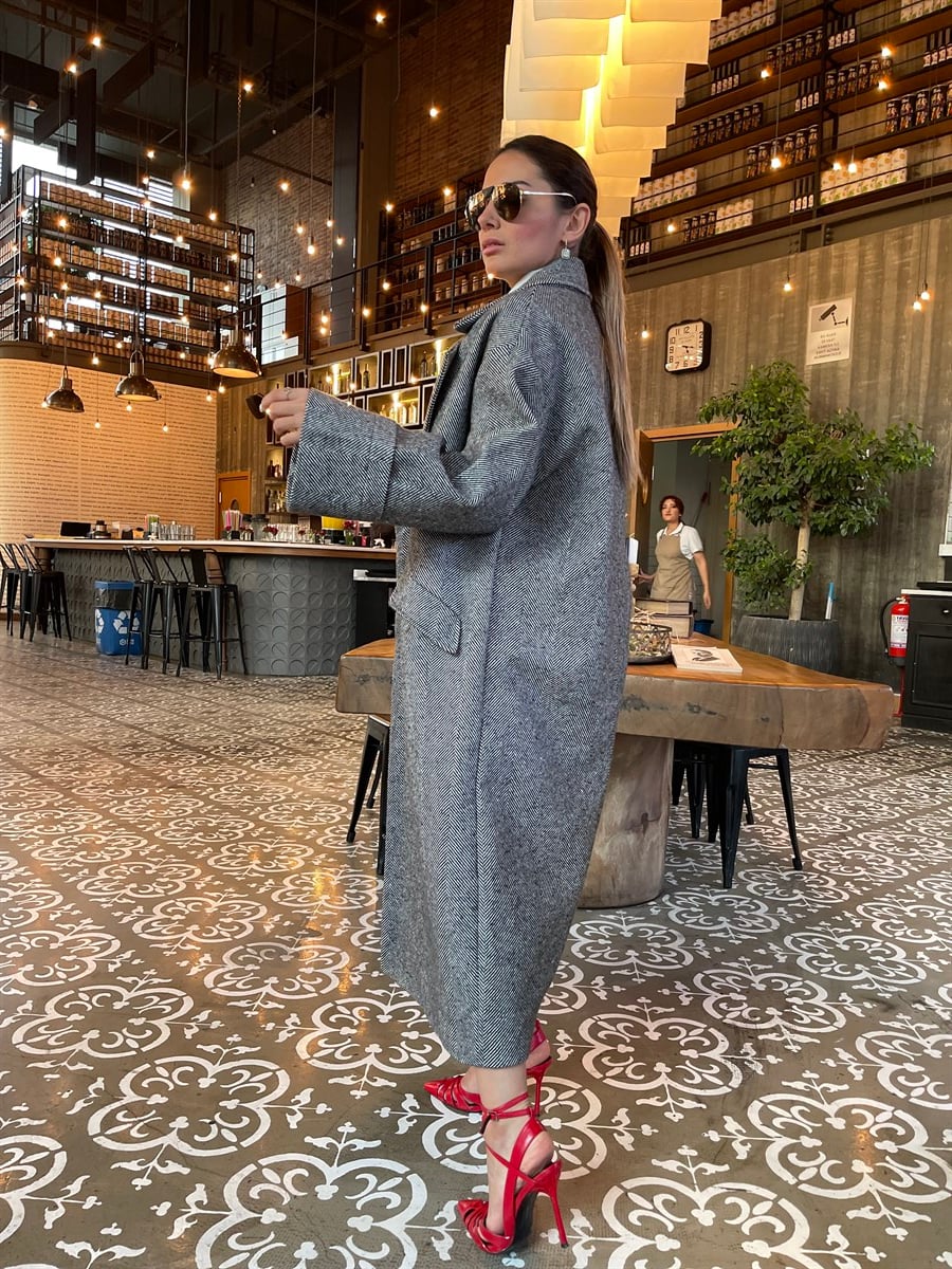 GRİ RENK OVERSIZE KABAN