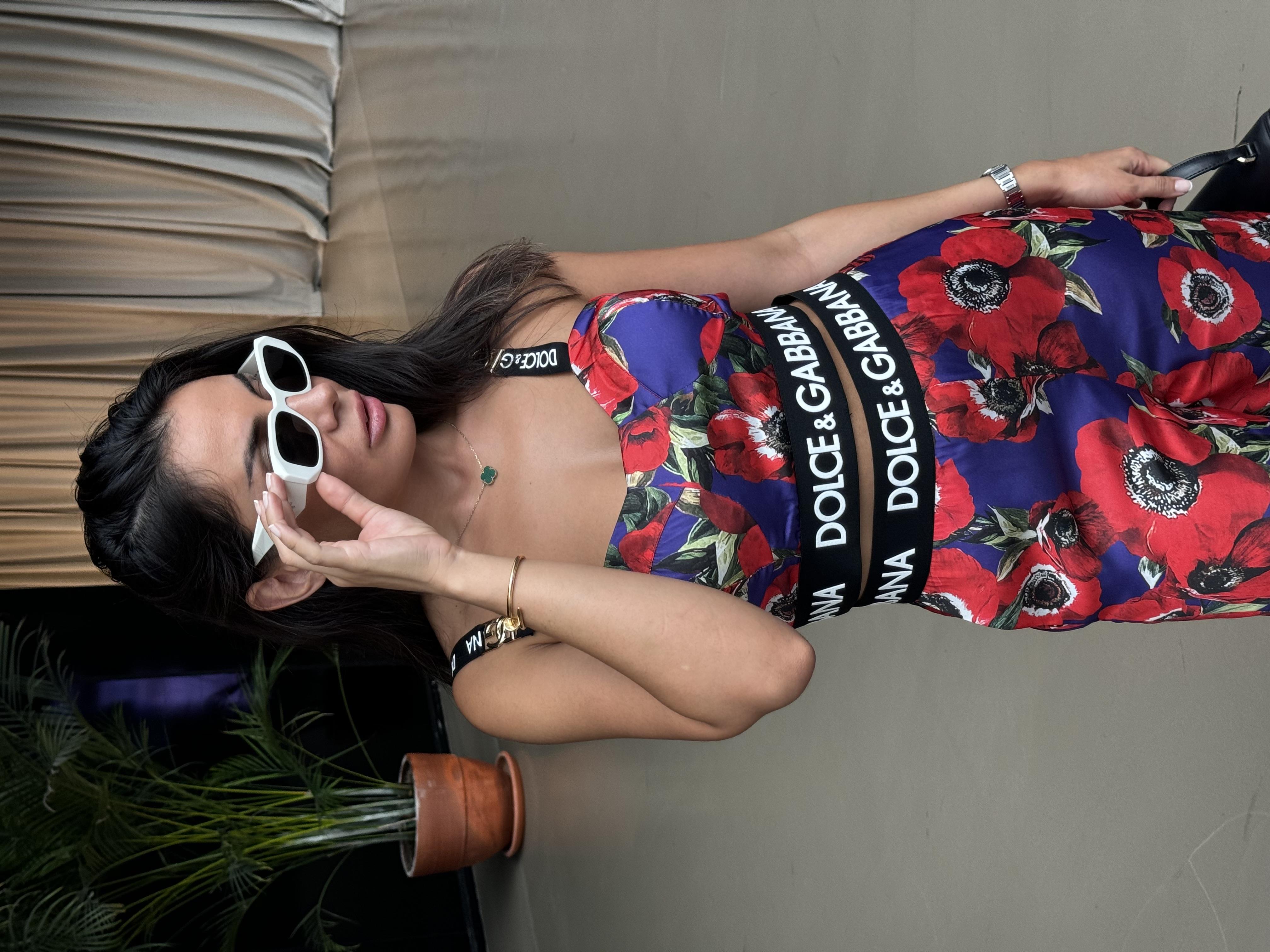 GÜL DESENLİ SATEN PANTALON CROP TAKIM 