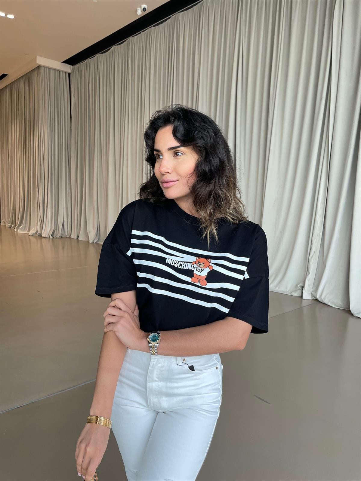 MOSCHINO ÇİZGİLİ T-SHIRT