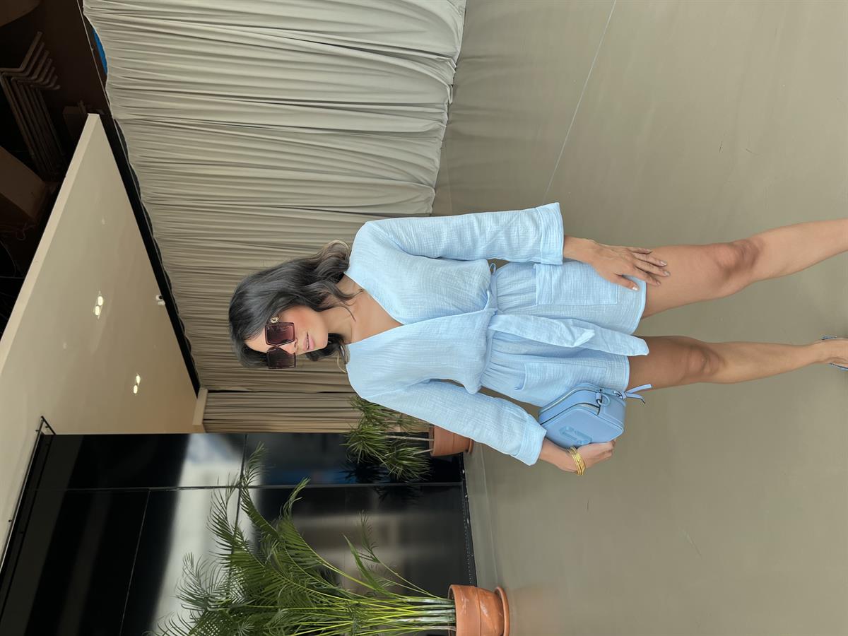 MÜSLİN KUMAŞ BEBE MAVİ TULUM