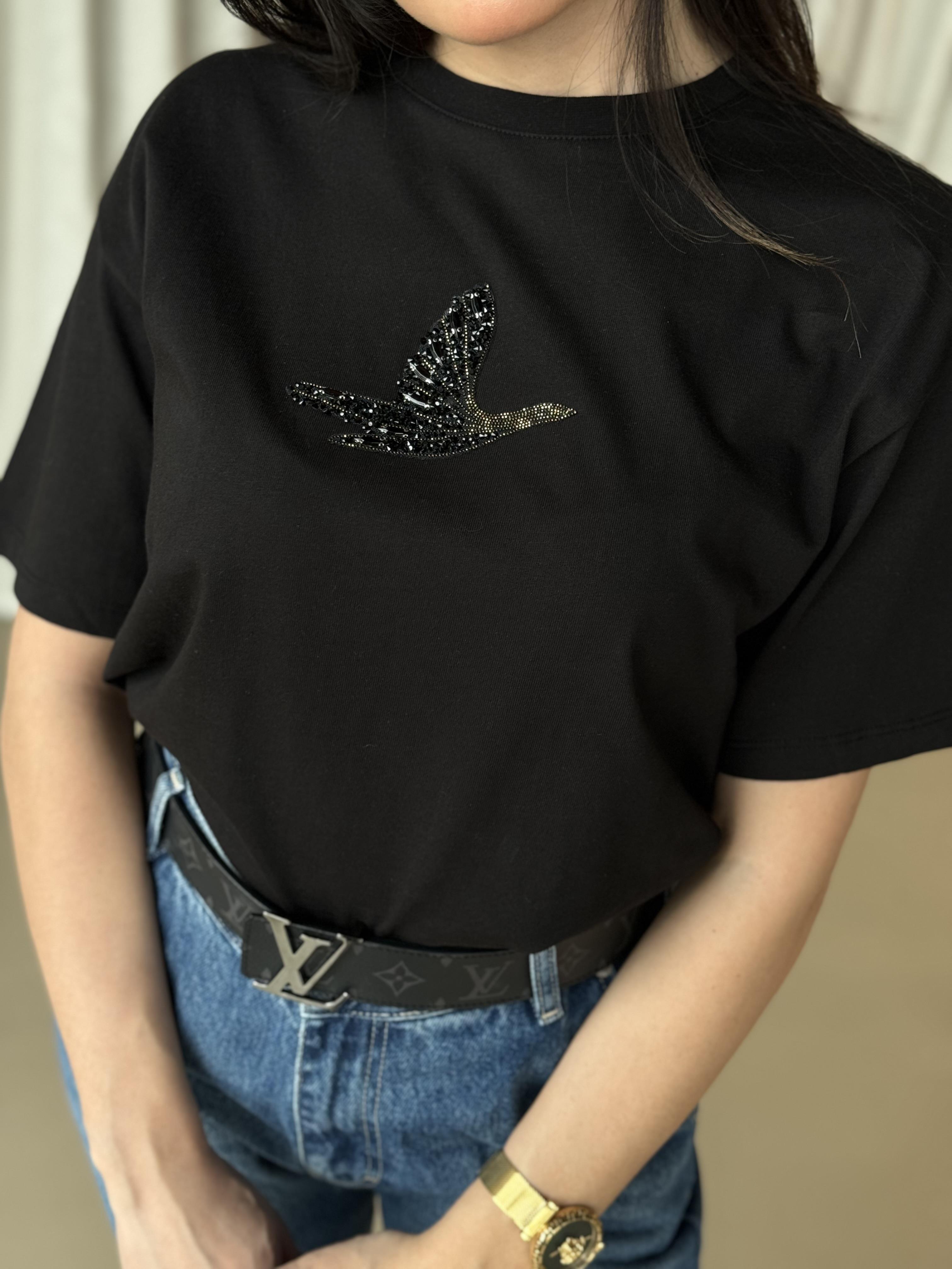 ORIJINAL MARKA SİYAH İŞLEMELİ T-SHIRT