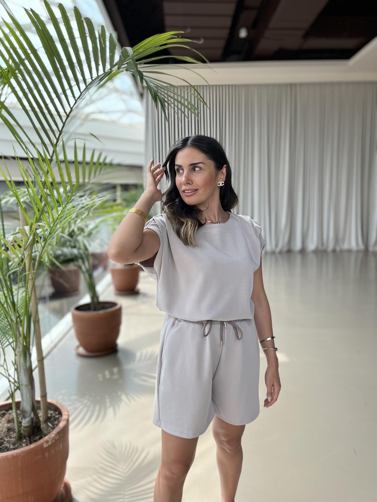 OYSHO TAŞ RENK ŞORT T-SHIRT TAKIM