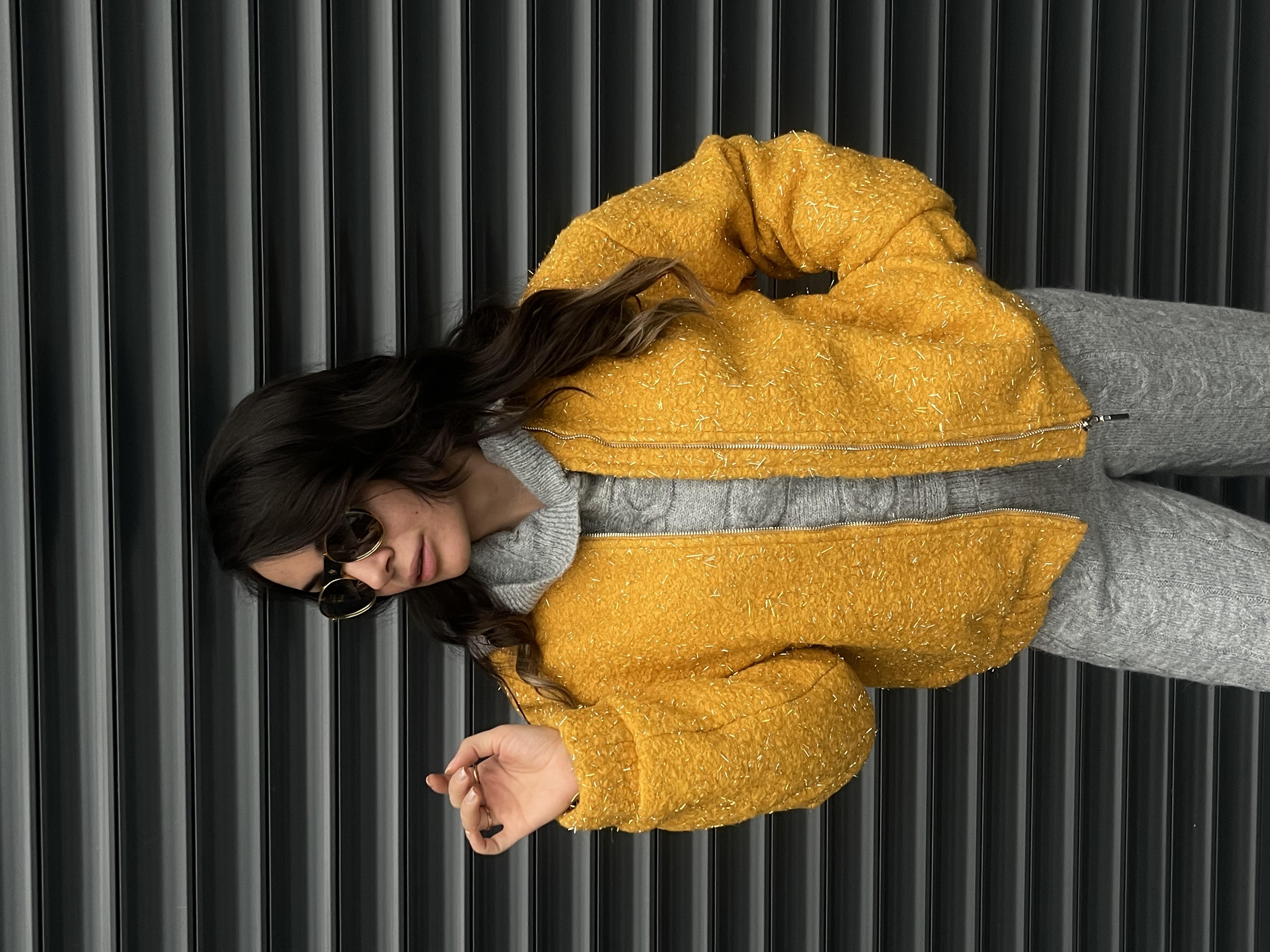PASTEL SARI SİMLİ BOMBER CEKET