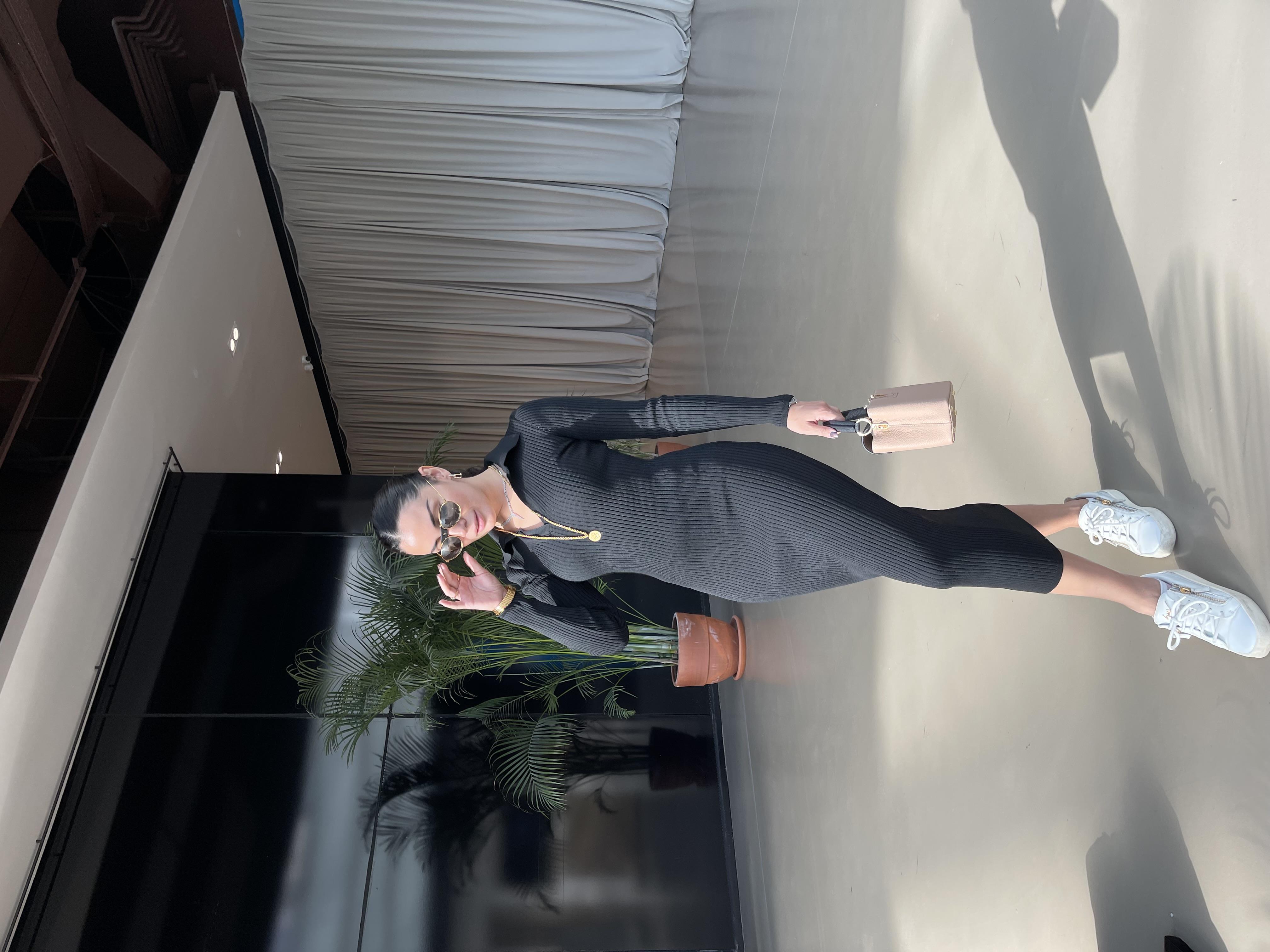 SİYAH TRİKO FİTİLLİ UZUN ELBİSE