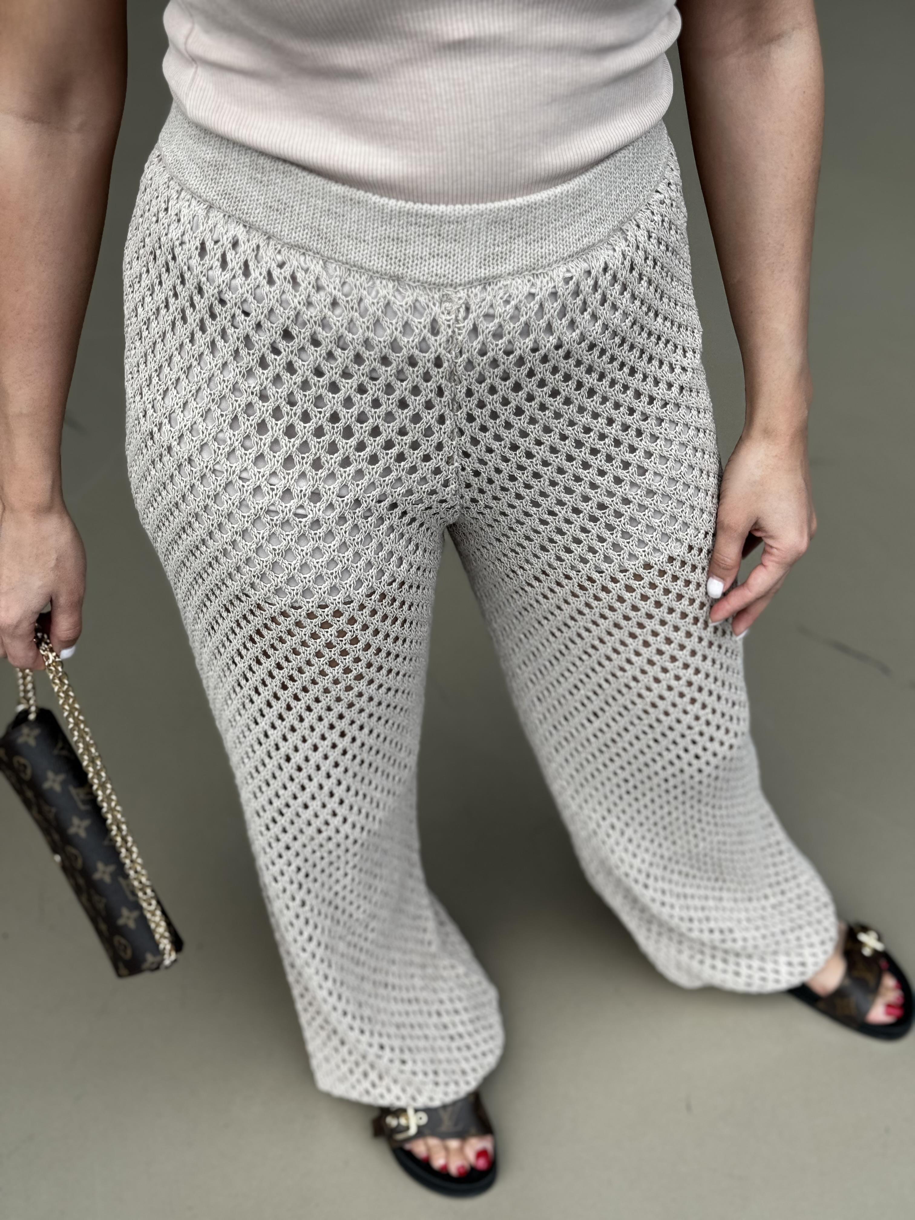 TRANSPARAN KREM ÖRGÜ PANTOLON