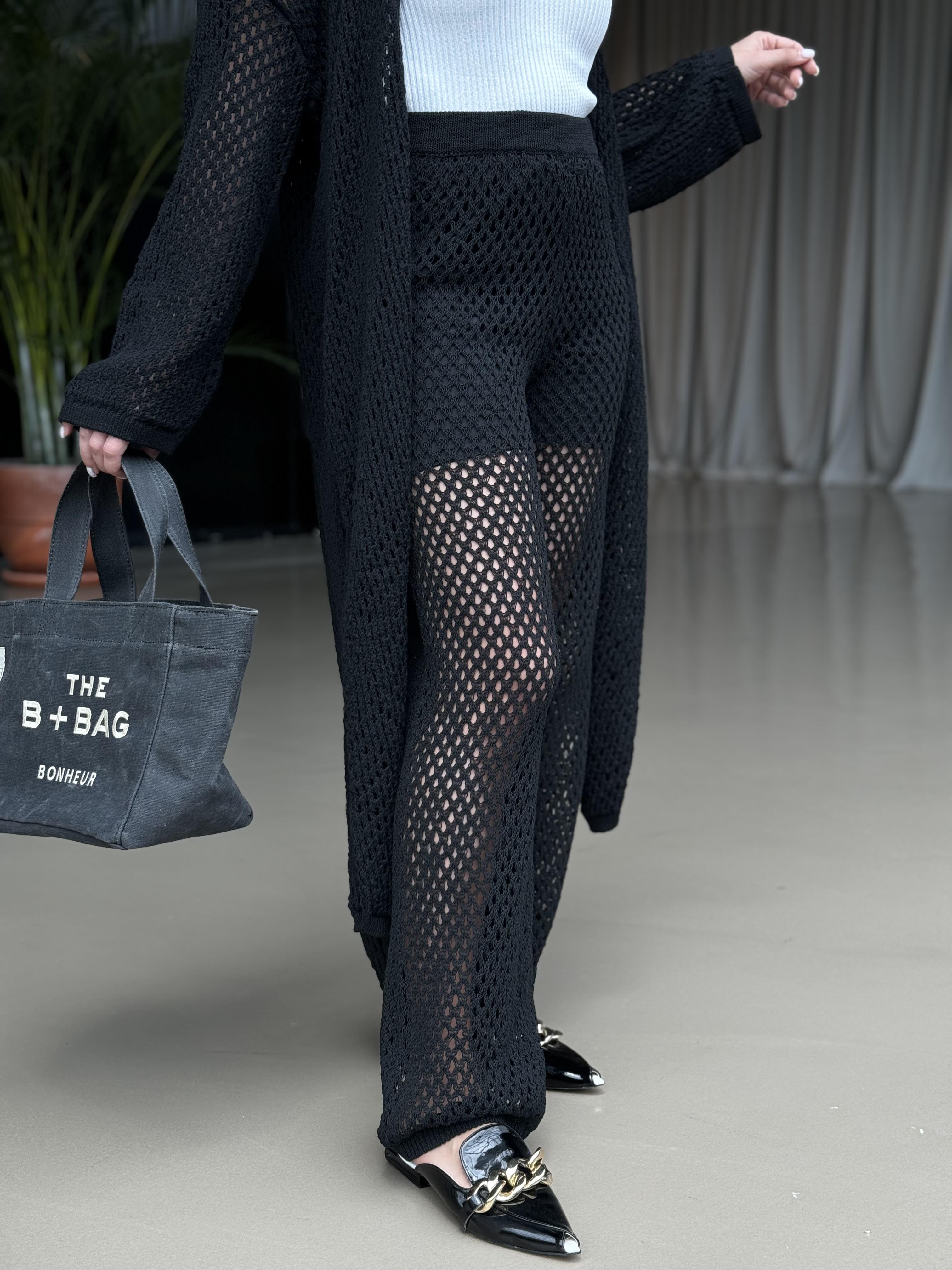 TRANSPARAN SİYAH ÖRGÜ PANTOLON