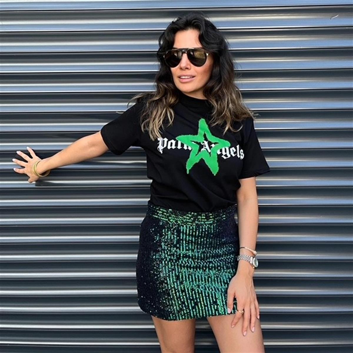 YEŞİL PAYETLİ MİNİ ETEK