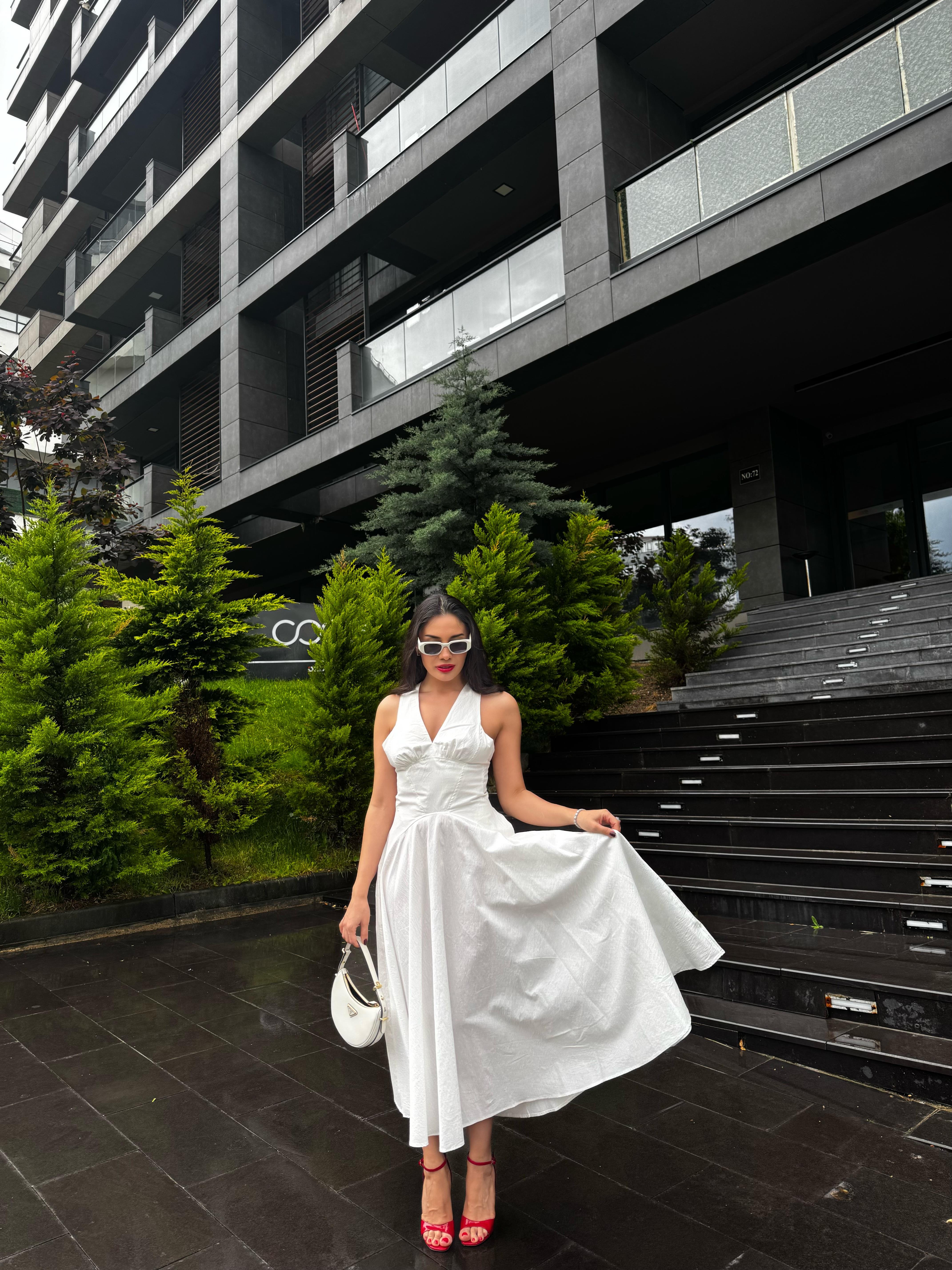 ARKASI ÇAPRAZ MİDİ ELBİSE 