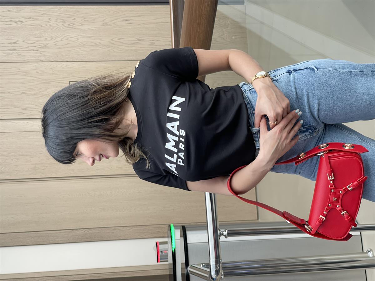 BALMAIN DÜĞME DETAYLI T-SHIRT SİYAH