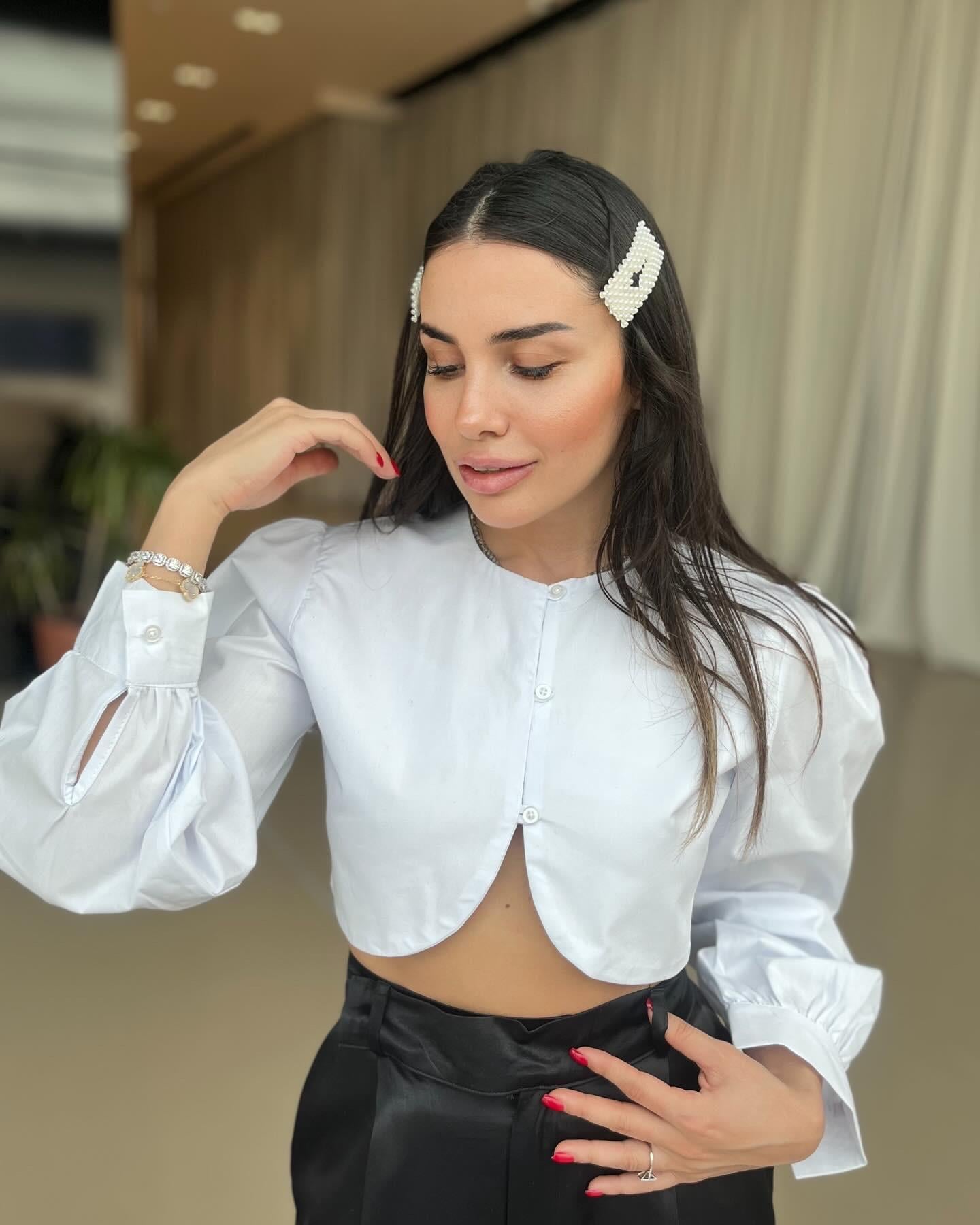 BEYAZ BALON KOL CROP GÖMLEK