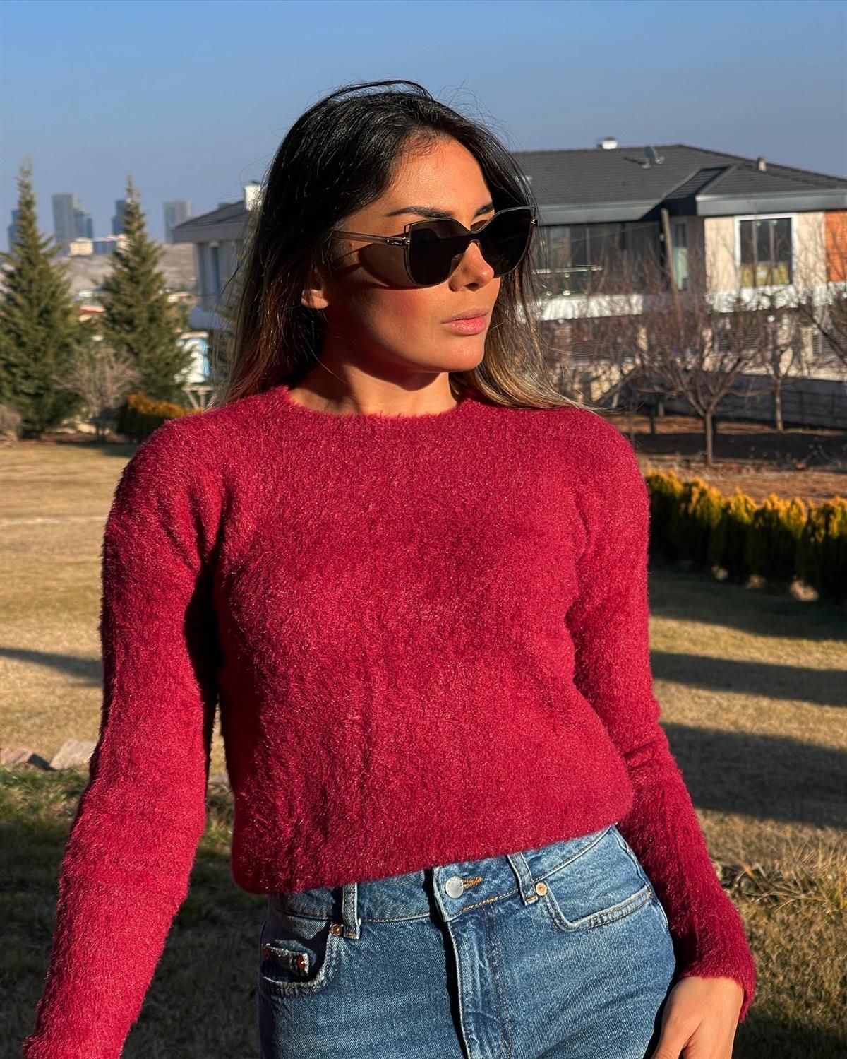 BİSİKLET YAKA YUMOŞ BORDO KAZAK